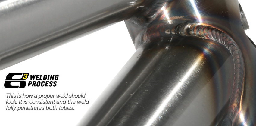 The E3 weld is how a proper weld should look. It is consistent and the weld fully penetrates both tubes.